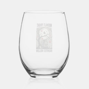 Halloween Haunted House Vintage Engraving Moon Shi Stemless Wine Glass