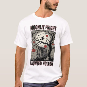 Halloween Haunted House Vintage Engraving Moon Shi T-Shirt