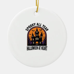 Halloween Haunted House Vintage Engraving Spooky A Ceramic Tree Decoration