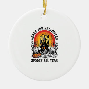 Halloween Haunted House Vintage Scary Ready Shirt_ Ceramic Tree Decoration
