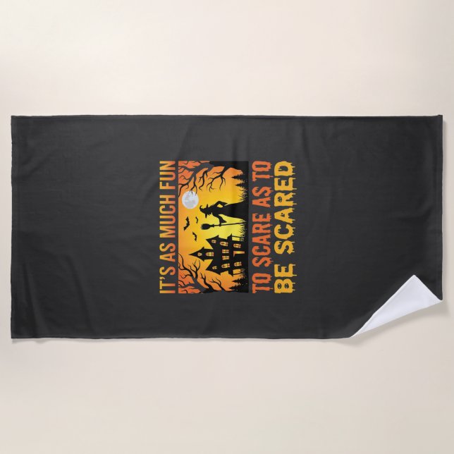 Halloween Haunted House Witch Scare Quote Beach Towel (Front)