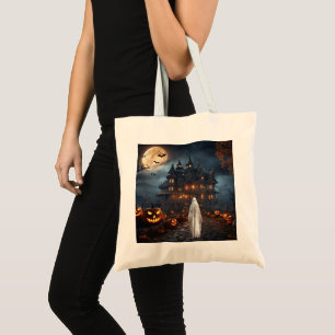 Halloween Haunted House with Ghost Tote Bag