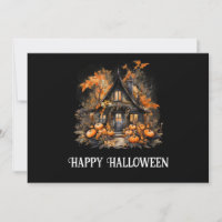 Halloween Haunted House with Pumpkins & Foliage