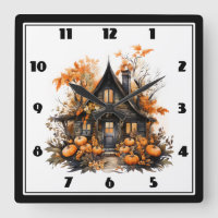Halloween Haunted House with Pumpkins & Foliage