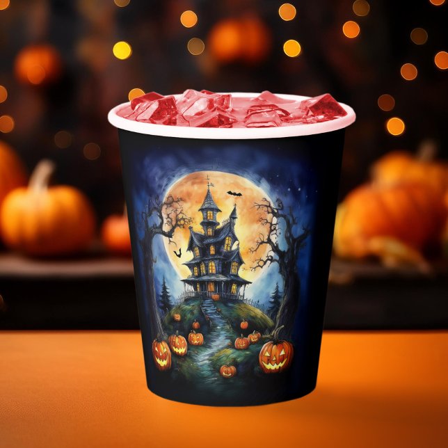 Halloween Haunted House with Pumpkins Party Paper Cups (Creator Uploaded)