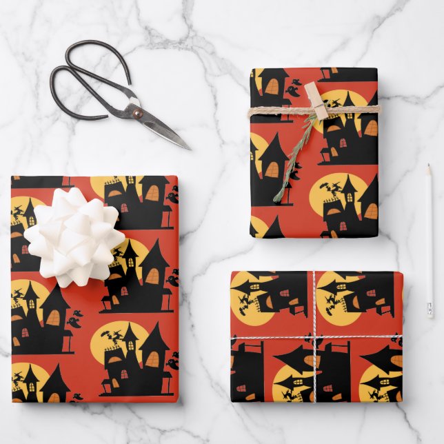 Halloween Haunted House  Wrapping Paper Sheet (Front)