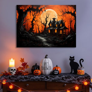 Halloween Haunted Manor at Amber Dusk Canvas Print