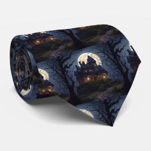 Halloween Haunted Mansion With Moon Tie