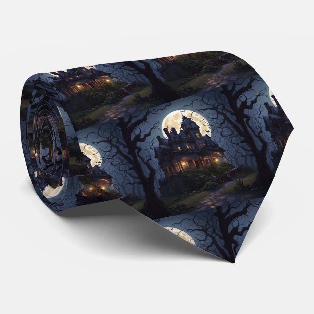 Halloween Haunted Mansion With Moon Tie (Rolled)