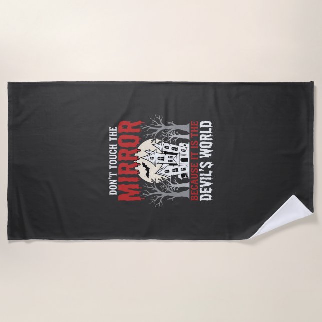Halloween Haunted Mirror Devils World Graphic Beach Towel (Front)