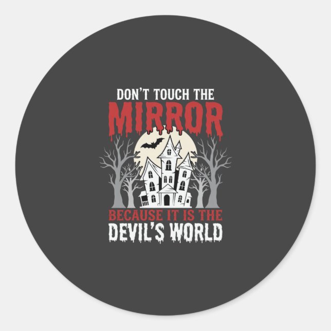 Halloween Haunted Mirror Devils World Graphic Classic Round Sticker (Front)