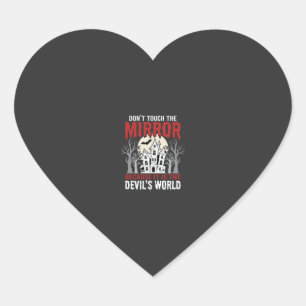 Halloween Haunted Mirror Devils World Graphic Heart Sticker