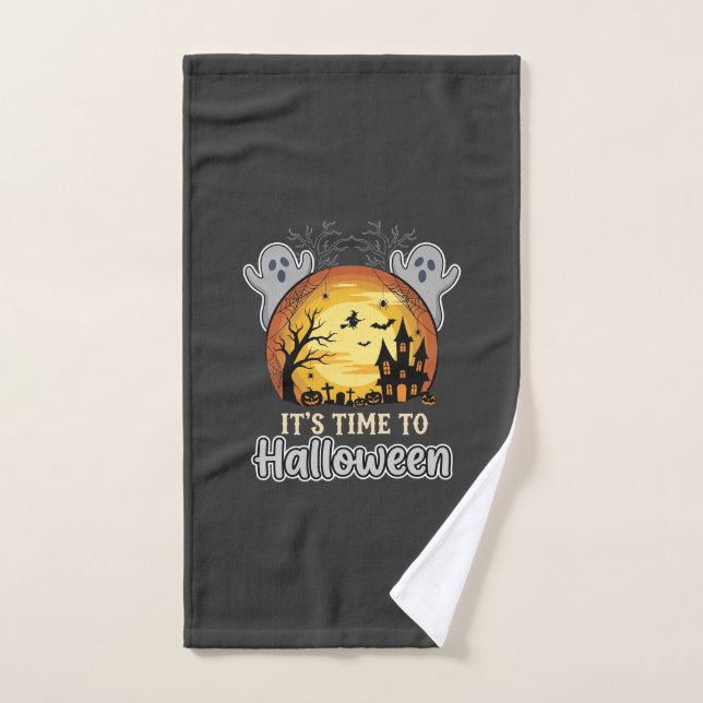 Halloween Haunted Moon Ghosts and Graveyard Vector Hand Towel (Hand Towel)
