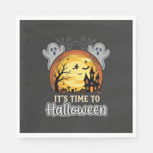 Halloween Haunted Moon Ghosts and Graveyard Vector Napkin