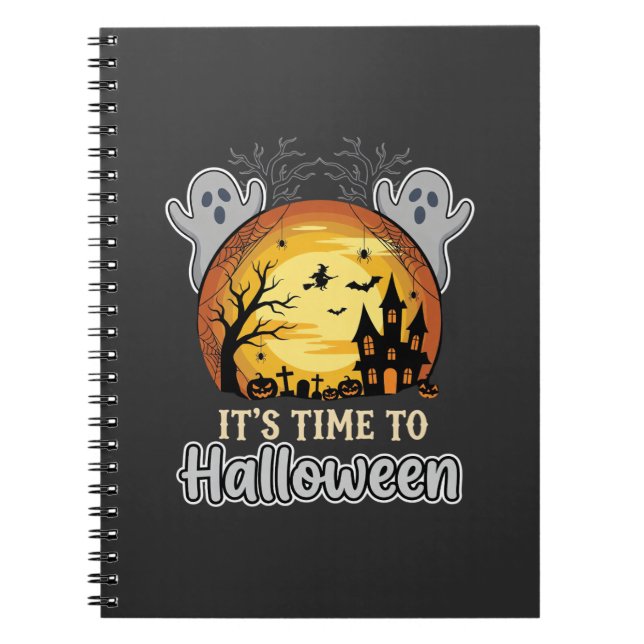 Halloween Haunted Moon Ghosts and Graveyard Vector Notebook (Front)