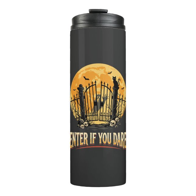 Halloween Haunted Moon Warning Thermal Tumbler (Front)