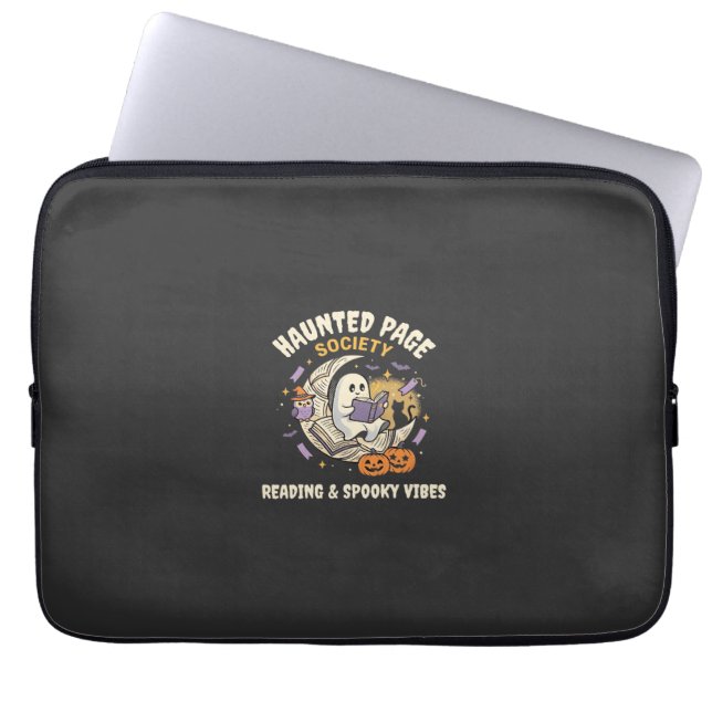 Halloween Haunted Reading Night Laptop Sleeve (Front)