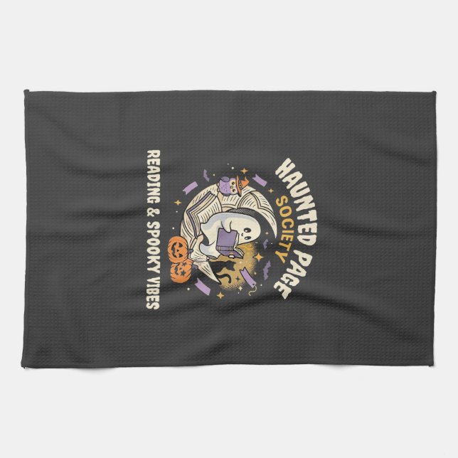 Halloween Haunted Reading Night Tea Towel (Horizontal)