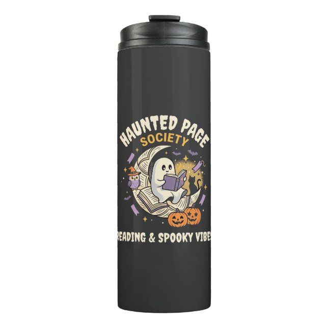 Halloween Haunted Reading Night Thermal Tumbler (Front)