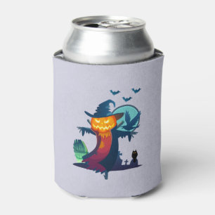 Halloween Haunted Scarecrow With Bats And A Crow Can Cooler