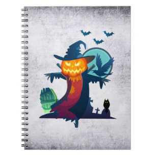 Halloween Haunted Scarecrow With Bats And A Crow Notebook