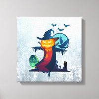 Halloween Haunted Scarecrow With Bats Crow And Owl