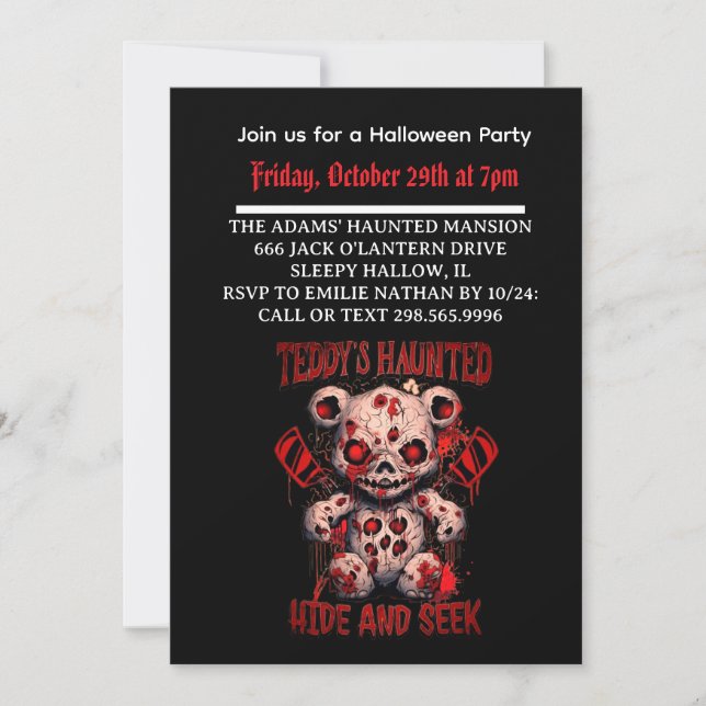 Halloween Haunted Teddy party invitation  (Front)