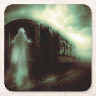 Halloween - Haunted Train 1 Square Paper Coaster