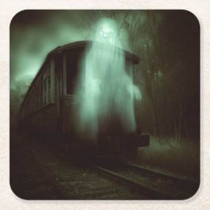 Halloween - Haunted Train 2 Square Paper Coaster