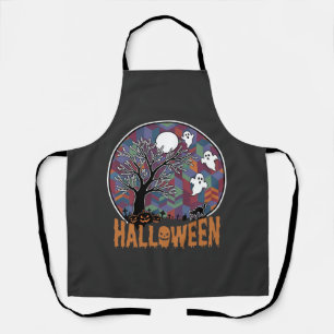 Halloween Haunted Tree Ghosts and Black Cat Apron
