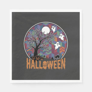 Halloween Haunted Tree Ghosts and Black Cat Napkin