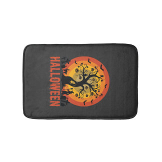 Halloween Haunted Tree Witch and Black Cats Bath Mat