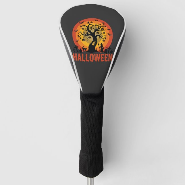 Halloween Haunted Tree Witch and Black Cats Golf Head Cover (Front)