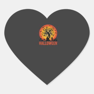 Halloween Haunted Tree Witch and Black Cats Heart Sticker