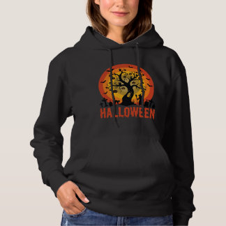 Halloween Haunted Tree Witch and Black Cats Hoodie