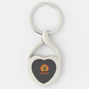 Halloween Haunted Tree Witch and Black Cats Key Ring