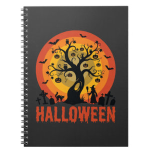 Halloween Haunted Tree Witch and Black Cats Notebook