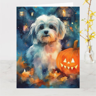 Halloween Havanese With Pumpkins Scary Card
