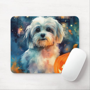 Halloween Havanese With Pumpkins Scary Mouse Pad