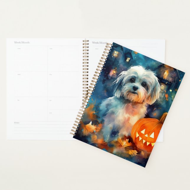 Halloween Havanese With Pumpkins Scary Planner (Display)