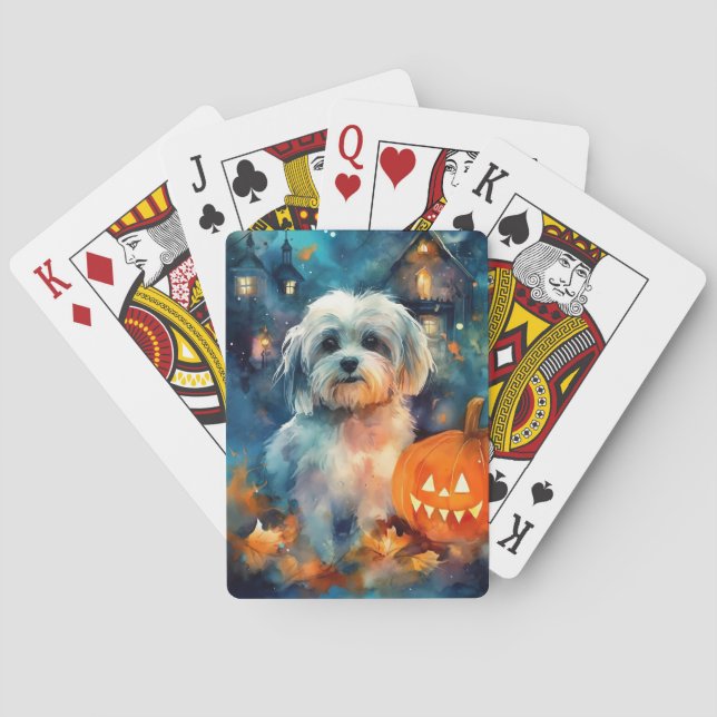 Halloween Havanese With Pumpkins Scary Playing Cards (Back)