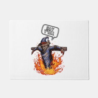 Halloween Hay Y'all Burning Scarecrow Halloween Doormat
