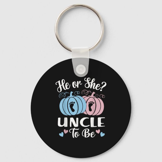 Halloween He Or She Uncle To Be Pumpkin Gender Rev Key Ring (Front)