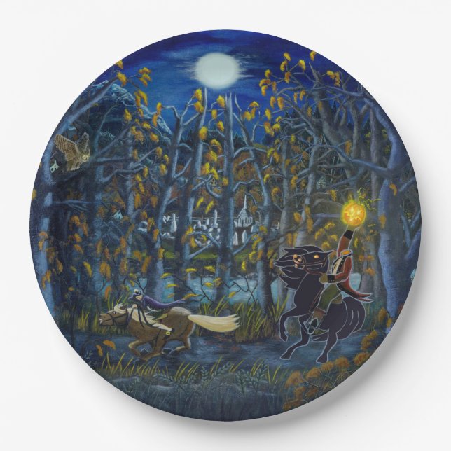 Halloween Headless Horseman paper plates (Front)