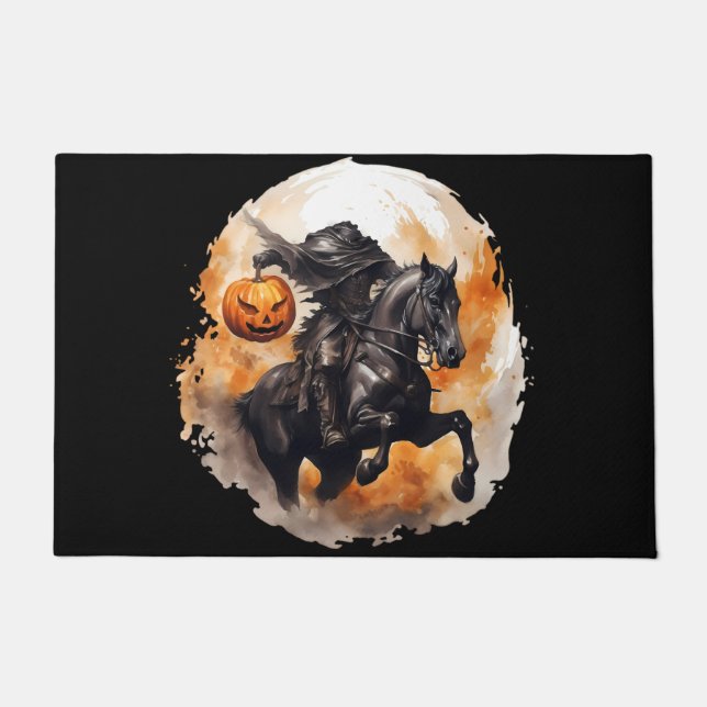 Halloween Headless Horseman With Pumpkin Head Doormat (Front)