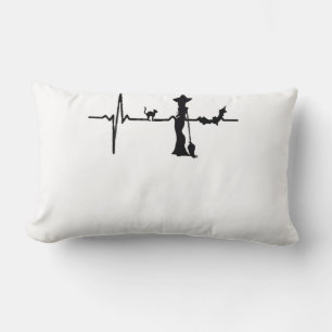 Halloween Heart Beat Black Cat and Bat Lumbar Cushion