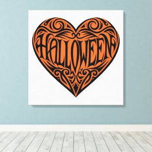 Halloween Heart, Black Heart, Holiday Canvas Print