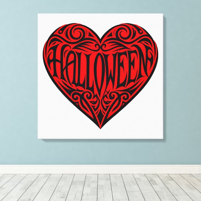 Halloween Heart, Black Heart, Holiday Canvas Print (Insitu(Wood Floor))