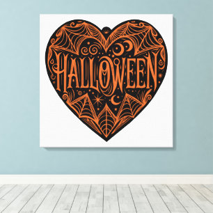 Halloween Heart, Black Heart Shape, Holiday Canvas Print