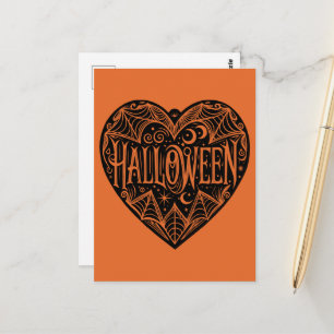 Halloween Heart, Black Heart Shape, Holiday Postcard